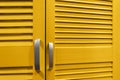 Yellow colored cupboard doors with handles Royalty Free Stock Photo