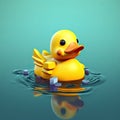 Yellow colored rubber duckie in a water illustration
