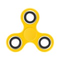 Yellow colorful fidget spinner with silver bearings on a white background. Modern children`s hand spinning toy