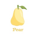 Yellow colorful pear fruit icon isolated on white background. Cartoon flat design. Vector illustration. Royalty Free Stock Photo