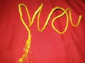 Yellow coloured plastic thin rope.