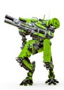 Yellow combat mech load a gun in a white background