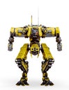 Yellow combat mech in a white background