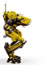 Yellow combat mech in a white background side view
