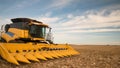 Yellow Combine in Empty Field