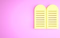 Yellow The commandments icon isolated on pink background. Gods law concept. Minimalism concept. 3d illustration 3D