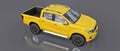 Yellow commercial vehicle delivery truck with a double cab. Machine without insignia with a clean empty body to accommodate your l