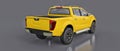 Yellow commercial vehicle delivery truck with a double cab. Machine without insignia with a clean empty body to accommodate your l