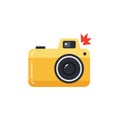 Yellow compact camera with flash on flat minimal design capturing photo vector illustration Royalty Free Stock Photo