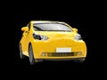 Yellow compact urban car on black background