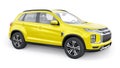 Yellow compact urban SUV on a white uniform background with a blank body for your design. 3d rendering.