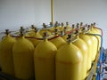 Yellow compressed natural gas cylinders Royalty Free Stock Photo