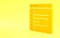 Yellow Computer api interface icon isolated on yellow background. Application programming interface API technology Royalty Free Stock Photo