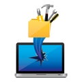 yellow computer file with tools and hole icon Royalty Free Stock Photo