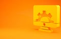 Yellow Computer monitor and gear icon isolated on orange background. Adjusting, service, setting, maintenance, repair