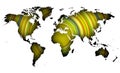 Yellow concentric worldmap with perimetral shadows.