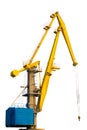 Yellow construction crane isolated on white background