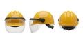 Yellow construction hard hat with a protective face shield set of views isolated on white Royalty Free Stock Photo
