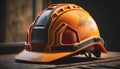 Yellow construction hard hat protective safety helmet, used, Generative AI