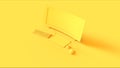 Yellow Contemporary Home Office Setup with Curved Wide Screen Monitor and Digital Drawing Tablet an Pen