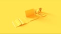 Yellow Contemporary Hot Desk Office Setup with Laptop Mobile Phone Notepads Pens Magazine Calculator an Bull clips Royalty Free Stock Photo