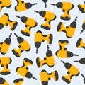 Yellow cordless power drill tools seamless pattern Royalty Free Stock Photo