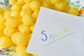 Yellow corn cheese balls yummy for beer Royalty Free Stock Photo