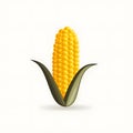 Yellow corn cob with two green leaves logo. Corn as a dish of thanksgiving for the harvest, picture on a white isolated background Royalty Free Stock Photo