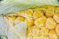 Yellow corn seeds on colb extreme macro Royalty Free Stock Photo