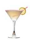 Yellow cosmopolitan cocktail decorated with citrus lemon and red straw Royalty Free Stock Photo