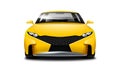 Yellow Coupe Sporty Car On White Background. Front View With Isolated Path Royalty Free Stock Photo