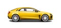 Yellow Coupe Sporty Car On White Background. Side View With Isolated Path. Royalty Free Stock Photo