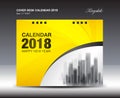 Yellow Cover Desk Calendar 2018 Design, flyer template Royalty Free Stock Photo