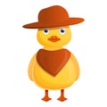 Yellow cowboy duck icon, cartoon style Royalty Free Stock Photo