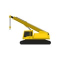 Yellow crane on crawler tracks. Construction engineering theme. Heavy equipment for building houses. Flat vector icon Royalty Free Stock Photo