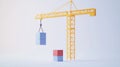 Construction Crane Lifting Blocks, Industrial Concept, Render Royalty Free Stock Photo