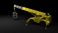 Yellow crane rising number 8, on black background - 3D rendering illlustration