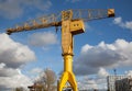 The yellow crane titan in Nantes, France green line tourist attraction in a sunny day whit clear sky and clouds