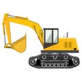 Yellow crawler excavator. Industrial machinery. Construction machinery. Vector illustration.