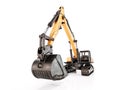 Yellow crawler excavator on white