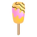 Yellow creamy pink popsicle icon, cartoon style