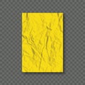 Yellow creased paper sheet on transparent background. Colored crumpled paper. Crumpled texture effect. Vector Royalty Free Stock Photo