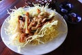 Yellow crispy noodle with chicken and vegatables Royalty Free Stock Photo