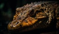 Yellow crocodile looking dangerous in tropical rainforest, selective focus generated by AI