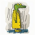 yellow crocodile, in a yellow raincoat sticky sticker white background creative and strange hight detailed raw expressive