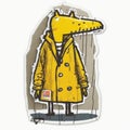 yellow crocodile in a yellow raincoat sticky sticker white background creative and strange hight detailed raw expressive.