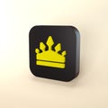 Yellow crown in a black rectangle on a white background. Isolated 3d icon. 3d render Royalty Free Stock Photo