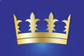 Yellow crown on a blue background. The badge of the aristocracy. Headdress of a king or queen. Luxury sign of power