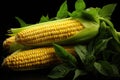 Yellow crown corn fresh front sought plant on dark back Royalty Free Stock Photo