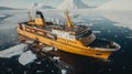 yellow cruise ship in Antarctica among the ice floes Royalty Free Stock Photo